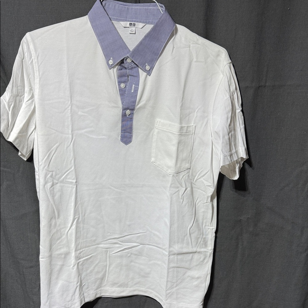 Uniqlo White Polo Shirt with Blue Accents
